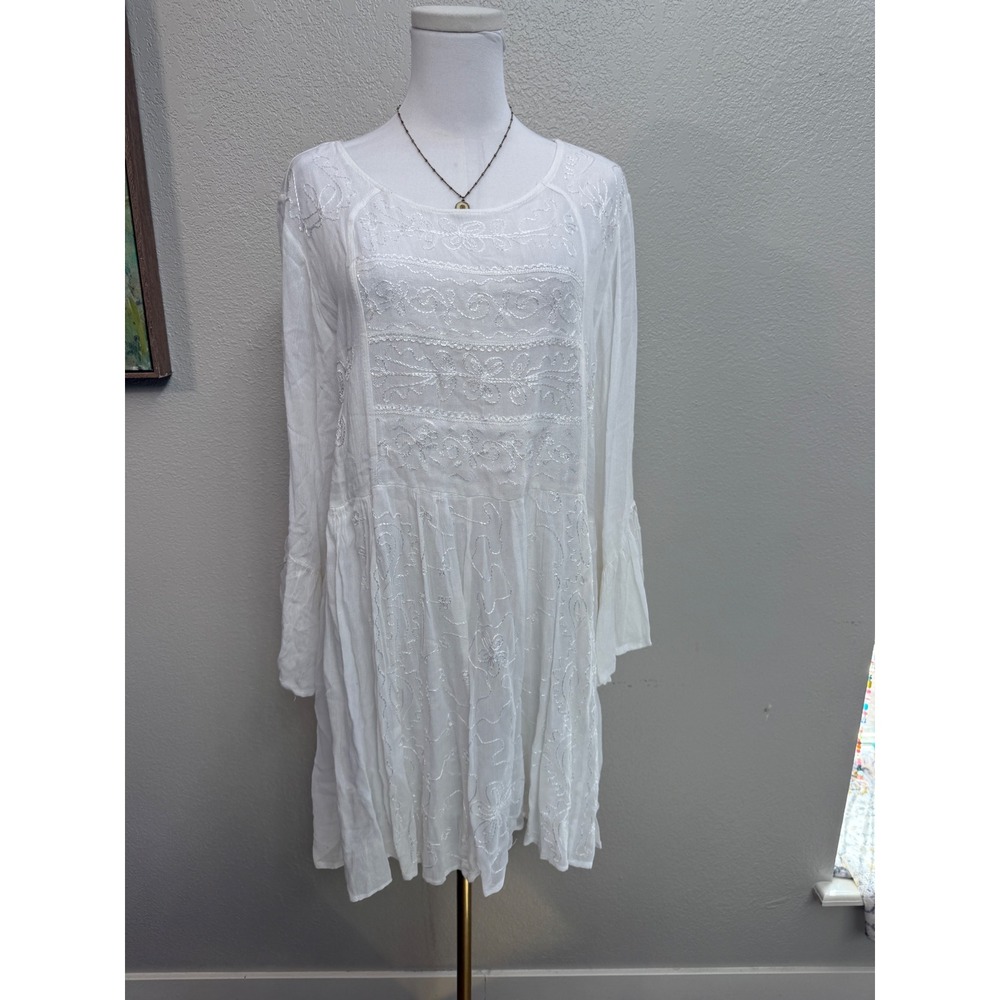 White Embroidered Boho‎ Tunic Dress